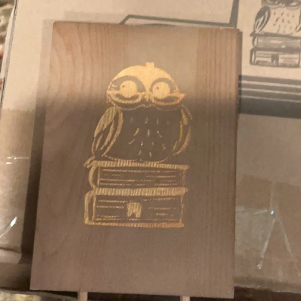 Wooden Desk Organizer with Owl and Cat Engravings